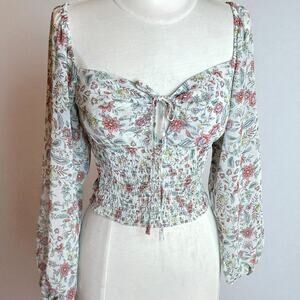 Love Tree Floral Blouse XS-S Coquette Fairy Boho Regency Victorian Peasant Top